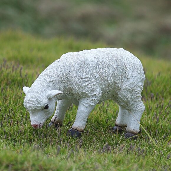 White Resin Grass-eating Lamb Figurine Statue Decorative Animal Sculpture - Picture 1 of 6